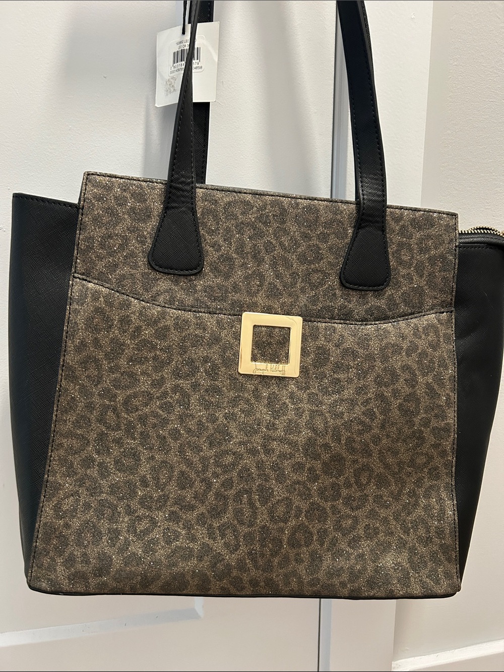 Joseph Ribkoff Brown Leopard Tote with Black Trim and Gold Accent